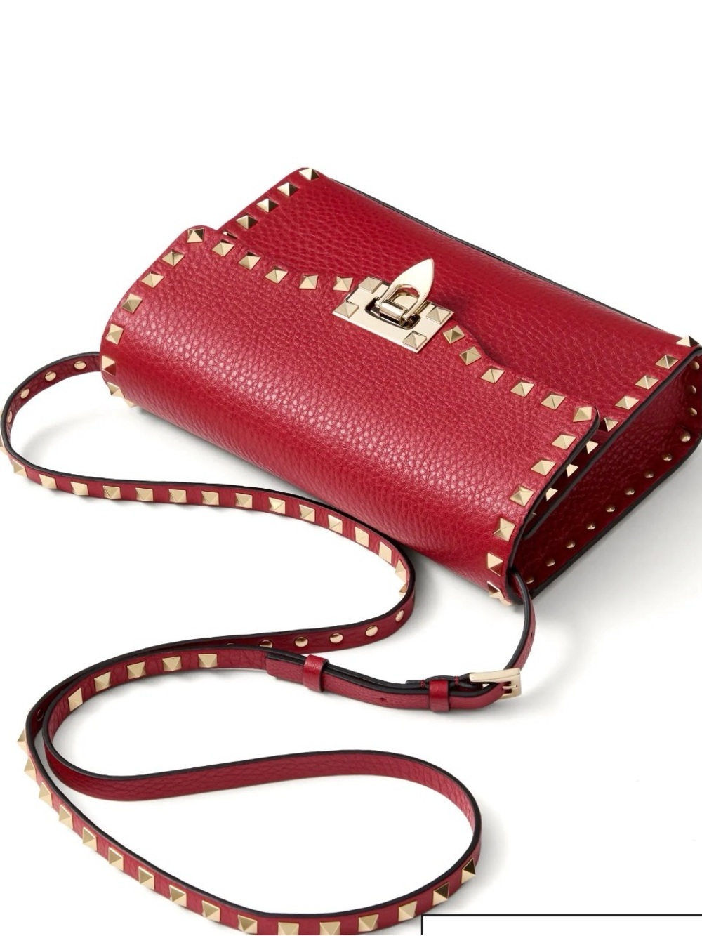 Valentino Garavani Red Leather Crossbody with Gold Rockstuds